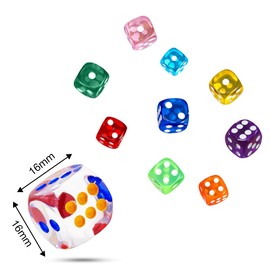 LATTCURE 6-Sided Dice Set, 100 Pieces Dice Set 16 mm Six-Sided Dice Translucent Colours Acrylic Polyhedral Dice Set Game Cube Table Games for Games and Party