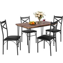 VECELO Kitchen Dining Room Table Set with 4 Chairs for Small Space, Apartment,Metal Steel Frame