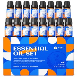 HIQILI Essential Oils Set,Top 16 Aromatherapy Oils for Diffusers for Home,Plant Therapy,Candle Making,Laundry Fragrance,Humidifiers,Skin Care