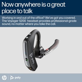 Poly Poly Voyager 5200 Wireless Headset (Plantronics) - Single-Ear Bluetooth Headset w/Noise-Canceling Mic - Ergonomic Design - Voice Controls - Lightweight - Connect to Mobile/Tablet via Bluetooth