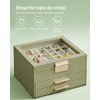 SONGMICS Caja de Joyas, 3 Niveles, Tapa de Cristal, 2