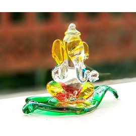 StonKraft ガネーシャ ガネーシャ ムルティ アイドル 像 彫刻 (2.5インチ) カーダッシュボードアイドル | クリスタルガラス