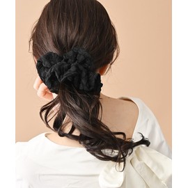 VINGTAINE HS-209-BK- Scrunchie Dot Pattern Lace Volume Scrunchie Cute Hair Accessories, Stylish, Trend, Large