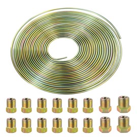 MOCNT 6.35 mm Car Brake Line 1/4 Inch Brake Line with Copper Coating Galvanised Brake Line Hose Brake Pipe Car Replacement Brake Line Set Length 7.6 m with 16 Nuts