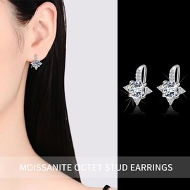 MWTOWM Dangle Earrings for Women, 1 Carat Moissanite Star Earrings, 8-Point Star Sterling Silver Gold Plated Earrings, Elegant Sparkling Jewelry Gift for Her