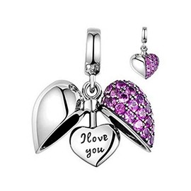 Beads R Us ® Sterling Silver 'I love you' Heart Charm or Pendant with beautiful Pink Crystals - Compatible with all European style Charm Bracelets, Necklaces and Anklets.