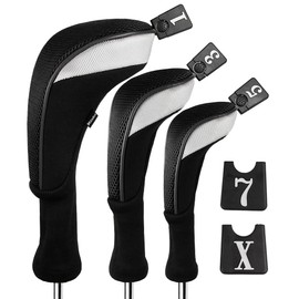 Andux Golf 460cc Driver Wood Head Covers with Long Neck and Interchangeable No. Tags Pack of 3 (Long Neck, Black, MT/MG25)