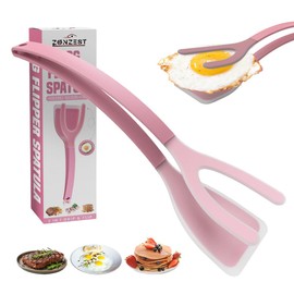 ZONZEST Silicon Egg Flipper Spatula Tongs (Set of 1) – Non-Stick 2-in-1 Grip & Flip Kitchen Tongs for Pancakes, Fish, Eggs, and More – Heat Resistant Cooking Tool (Pink)