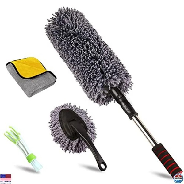 Car Duster Kit - Microfiber Multipurpose Cleaning Tools, Extendable Handle,