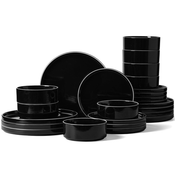 Famiware Nebula Plates and Bowls Set, 24 Pieces Dinnerware Sets,
