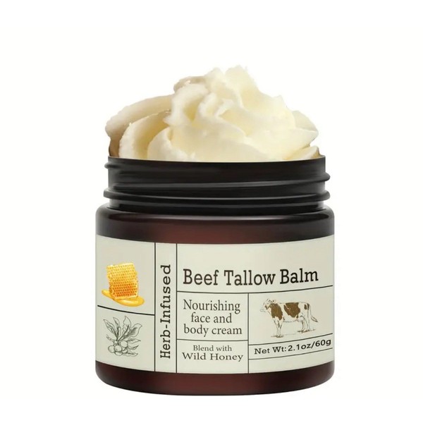 Organic Grass-Fed Beef Tallow Balm with Raw Honey -Unscented- 2.1