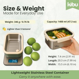 Kibu Home Stainless Steel Lunch Box – Leakproof Food Storage Container with Lid | Reusable Lunch Box for Adults | 304 Steel, BPA-Free, Dishwasher Safe | Cotton Bag | Work, Outdoors, Meal Prep (1400ml)