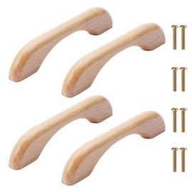 NAKUPENDA Pack of 4 Cabinet Handles, Wooden Handles, Wardrobe Furniture Handle, Beech Wood Handle, Cabinet Doors for Cupboard, Drawer (126 mm Total Length, Wooden Colour)