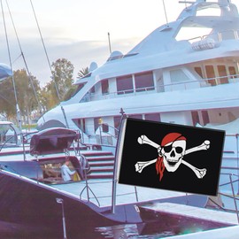 Pirate Jolly Roger Small Flag,12×18 Inch Two Layer Fabric Small Banner,1×1.5 FT Red Scarf Skull Bone Nautical Decor,Mini Digital Printed 150D Polyester Banner With Brass Grommet