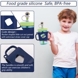 HUAKENER Set of 2 Silicone Bottle Handles and Straw Cover Cap, Accessories Handle Compatible with 15oz Zak Toddler Cups (Blue+Grey)