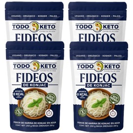 TODO KETO Pasta de Konjac Shirataki (250g) - Fideos Cero Calorías - Sustituto de Pasta Sin Carbohidratos ni Azúcar - Sin Gluten, Vegano y Low Carb. (4 piezas)