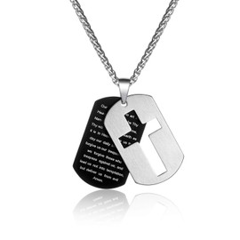 P. BLAKE Stainless Steel Cross Necklaces for Men Boy, Dog Tag Lord's Prayer Easter Baptism Christian Religious Pendant Chain Jewelry, First Communion Confirmation Christmas Gifts for Teen Boys Son