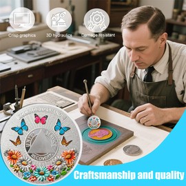 9 Year Sun Butterfly Sobriety Coin, Sunflower AA Chip Medallion with Protective Coin Capsules, Silver AA Coin for Men & Women in Recovery, AA Sobriety Chip Gifts Medallion for Milestones