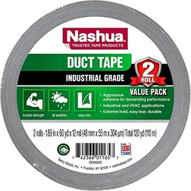 Nashua 398/SI260 398 Professional Grade Duct Tape, 27 lb. per inch Tensile Strength, 60 yd. Length x 2" Width, Silver