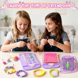 Friendship Bracelet Making Kit & DIY Weaving Loom, 500+ Colorful Ropes, Bands & Beads, Creative Arts and Crafts Gift for Girls Ages 6–12, Ideal Christmas Gifts for Girls Ages 5 6 7 8-12 Pink