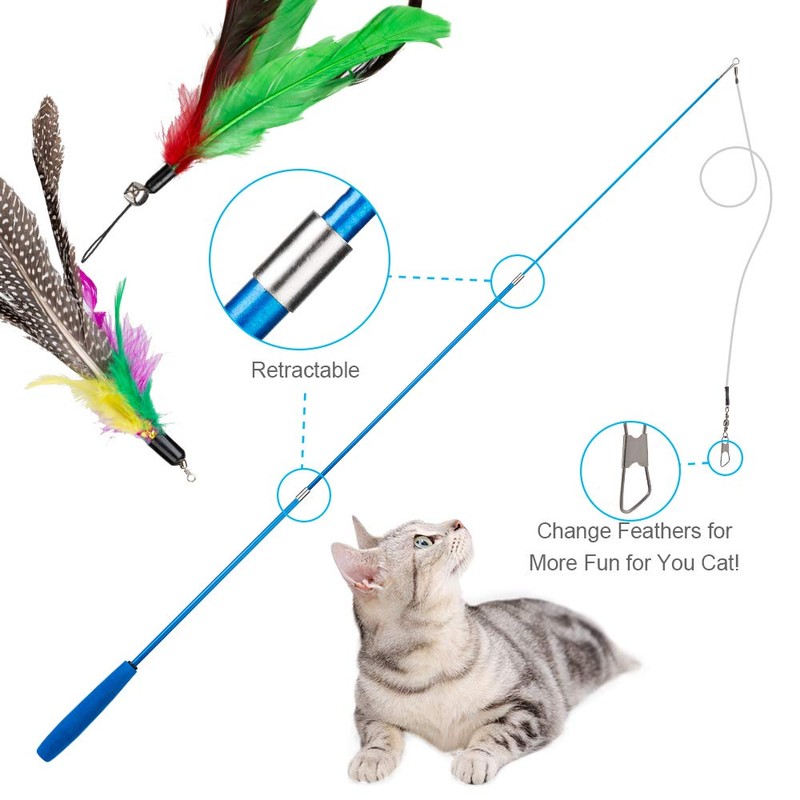 JIARON Cat Toys Feather Toy, 2PCS Retractable Wand and 10PCS