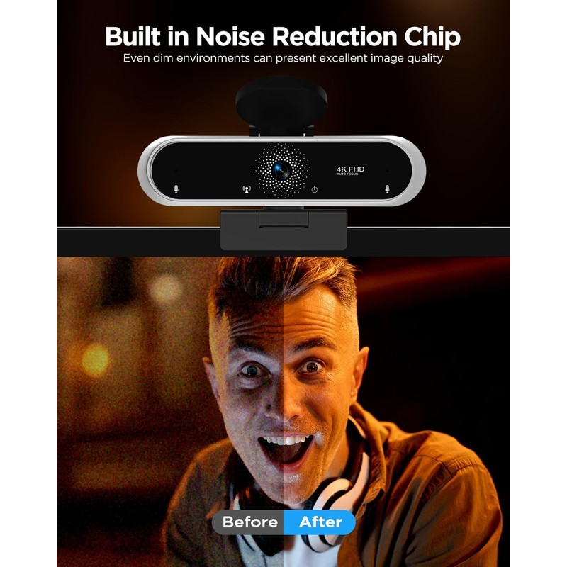 NIVEOLI Webcam 4K with Microphone and Webcam Cover Plug and