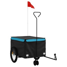 vidaXL Bike Trailer - Sturdy Black and Blue Cargo Transporter - Iron Frame with 99.2 lb Load Capacity