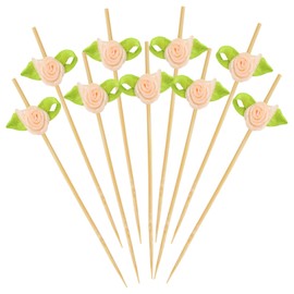 Honbay 100PCS Pink Rose Flower Cocktail Picks Fruit Skewer Sticks Decorative Toothpicks for Appetizers