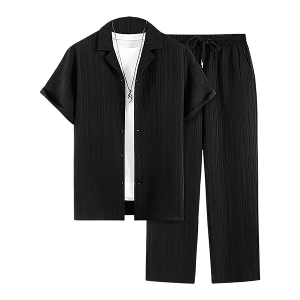 BORBOON Men's 2 Piece Outfit Button Down Short Sleeve Loose