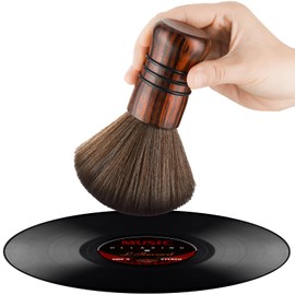 NiHome Large Vinyl Record Cleaning Brush, Anti-Static Soft LP Record Cleaner, Ultra-Fine Fiber Bristles Vinyl Dust Remover Brush, Safe for Vinyl LP CD Album, Beech Wood Handle Retro Design (Red/Black)
