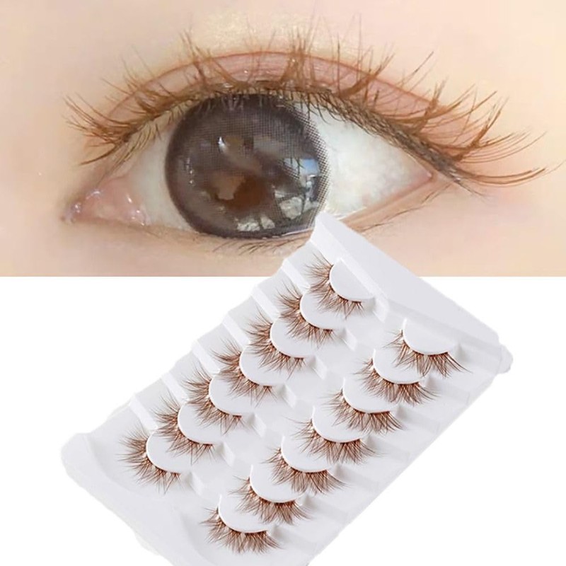 7 Pairs Natural Look Cartoon Anime False Eyelashes Brown Cluster
