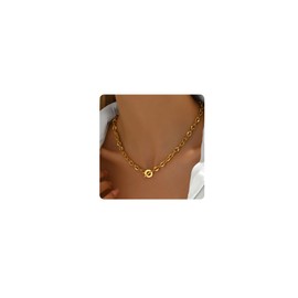 Mauzew 18K Gold Plated Chain Necklace for Women Simple Link Chain Toggle Necklace Dainty Layering Choker Necklace Trendy Jewelry
