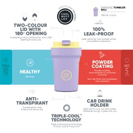 Cool Bottles - Paradise Tumbler - Thermobecher aus Edelstahl - 350 ml - Bali - Magenta und Gelb - Luftdichter Deckel - Kalte Getränke 10 Stunden und heiße Getränke 5 Stunden - Fleckabweisend