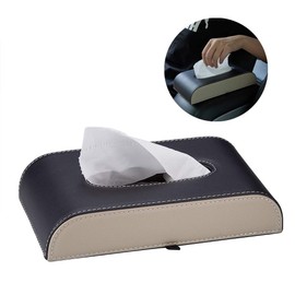 ATMOMO Black with Beige Car Tissue Box PU Leather Tissue Paper Holder Rectangular Box (NO Paper Towel)