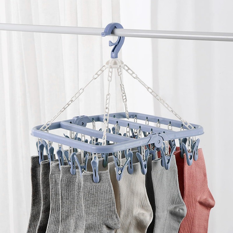 Ldirect 32 Clip Folding Clothes Hanger Multifunctional Windproof Hanger Socks
