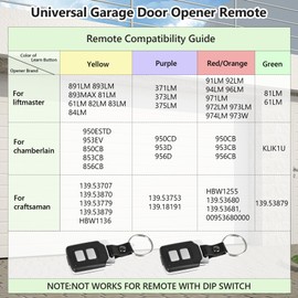 2 for LiftMaster Chamberlain Craftsman Garage Door Opener Remote 893LM 893Max 891LM 371LM 971LM 973LM Universal, for Purple Red Orange Yellow Learn Button Garage Door Opener Remote
