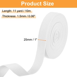 sourcing map Cotton Webbing 1 Inch 11 Yard Polyester Cotton Weave Webbing Strap Twill Tape Ribbon for Arts and Crafts Webbing Tote Bag Handles Cloth Belt Making Outdoor Supplies, White