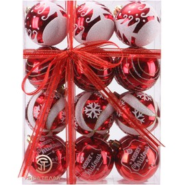 Sea Team Delicate Painting & Glittering Shatterproof Christmas Ball Ornaments Decorative Hanging Christmas Ornaments Baubles Set for Xmas Tree (60mm/2.36", Red)