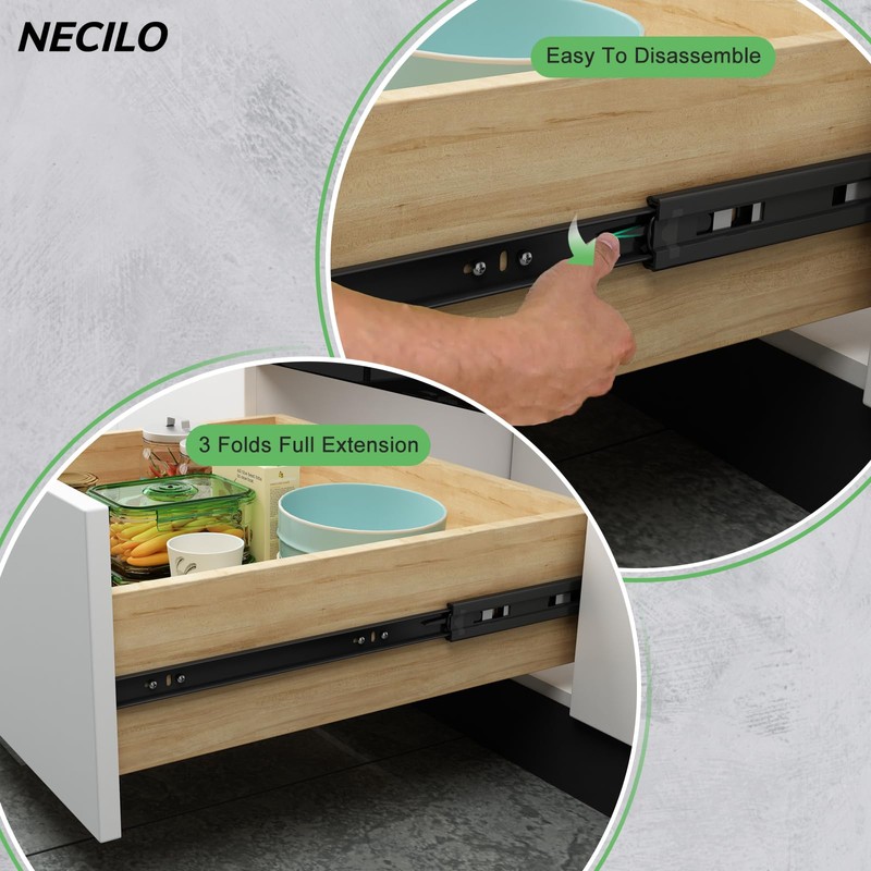 NECILO Push to Open Drawer Runners 300 mm, 45 kg
