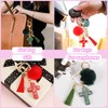 MWOOT 2 x Key Ring Cross for Pompom Tassels, Red+Green