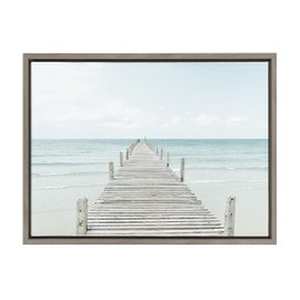 Kate and Laurel Sylvie Wooden Pier on the Beach Framed Canvas Wall Art by Amy Peterson Art Studio, 18x24 Gray, Decorative Coastal Art for Wall