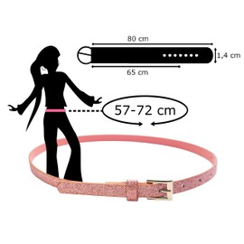 EANAGO 'Glitter Fairy' Narrow Children's Belt for Girls (Nursery and Primary School Children, 5-10 Years, Hip Circumference 57-72 cm), Light Pink
