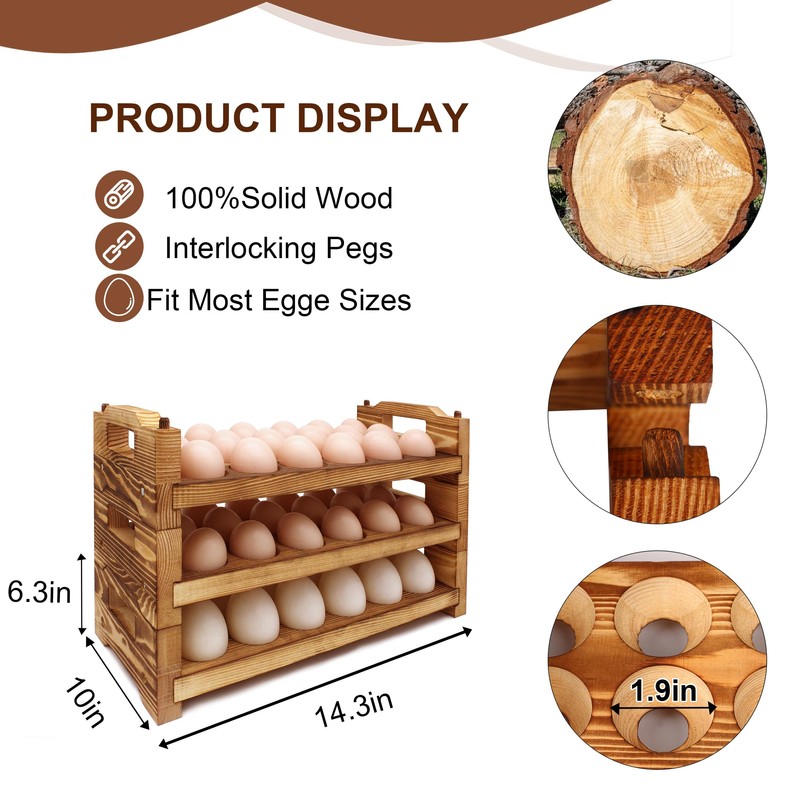 CVHOMEDECO. Wooden Egg Holder Countertop Fresh Egg Holders Firewood Egg