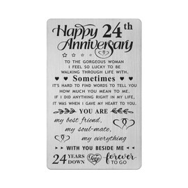 FALOGI 24th Anniversary Card Gifts for Wife, Happy 24 Year Anniversary Card, Metal Engraved Wallet Card