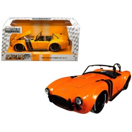 DCD 1965 Shelby Cobra 427 S/C 1/24 Diecast Model Car by Jada Orange with Black Stripes Classic Style for Kids Doors Open