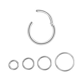 4 Pieces 6/8/10/12 mm 16G Stainless Steel Nose Ring Hoop Women Men Septum Clicker Ring Nose Ring Set Ear Lip Nose Piercing Lip Piercing Cartilage Hoop Earrings for Men Women, Stainless Steel