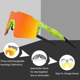 DUDUKING Sports Glasses Cycling Glasses Sunglasses for Men and Women with 3 Interchangeable Lenses TR90 UV401 Protection Wind Protection Cycling Glasses for Outdoor Activities Driving Fishing Running Hiking