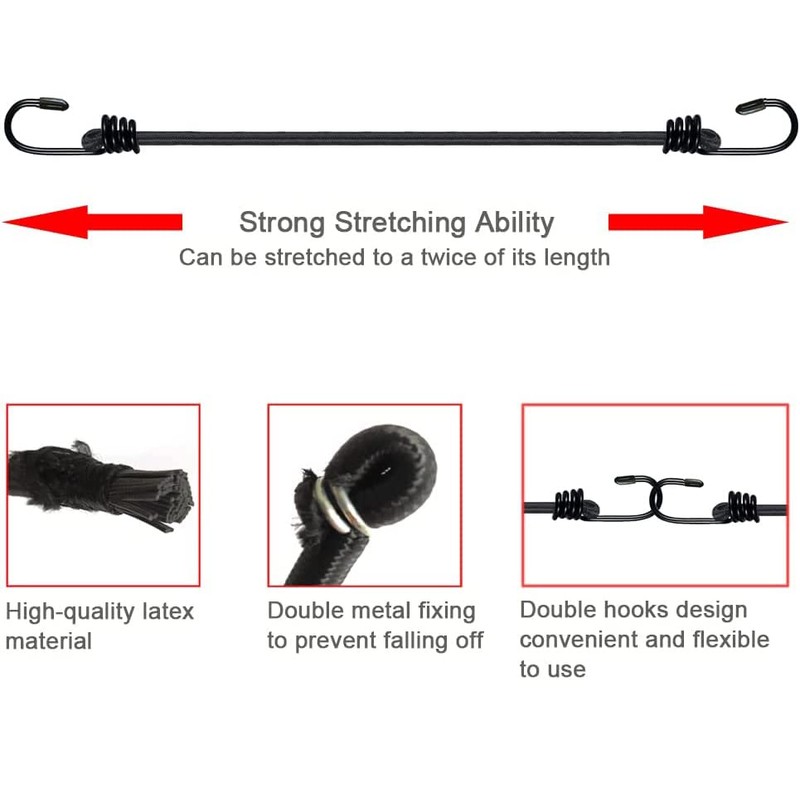 iCOMO 8 Pack Bungee Cord with Hooks, 24" Heavy Duty