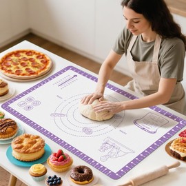 Tapete de silicona para repostería con 10 recetas útiles, alfombrilla de silicona para hornear, enrollar masa para pan, galletas, macaron, pizza, masa de masa, alfombrilla de silicona antiadherente