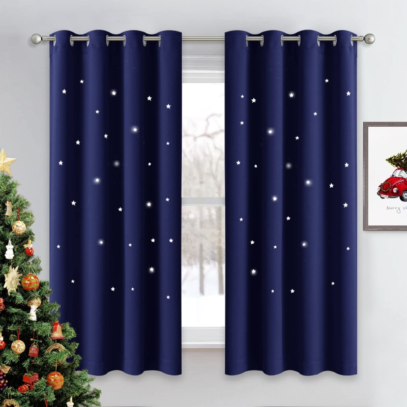 NICETOWN Kids Blackout Curtains for Bedroom - Hollow Star Space
